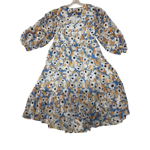 NWT Joie Floral Fields Midi Dress Blue Orange L Fairy Timeless Tiered - Picture 8 of 16